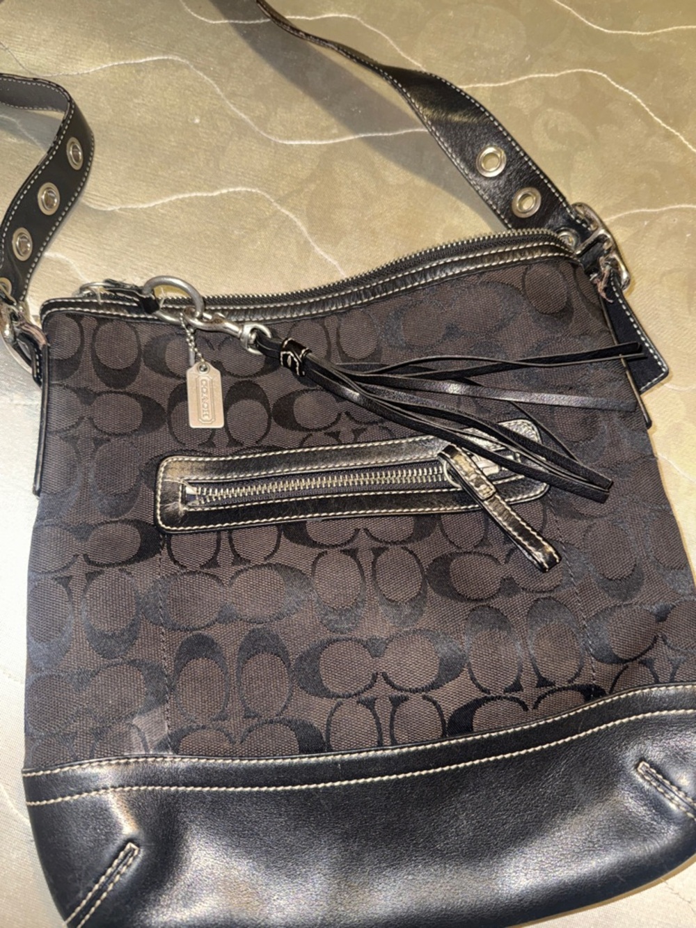 Coach Black and Dark Brown Signature Canvas Crossbody Bag